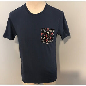 An Original Penguin Navy Blue Short-Sleeve Tee with Boat Print Pocket - Size Med